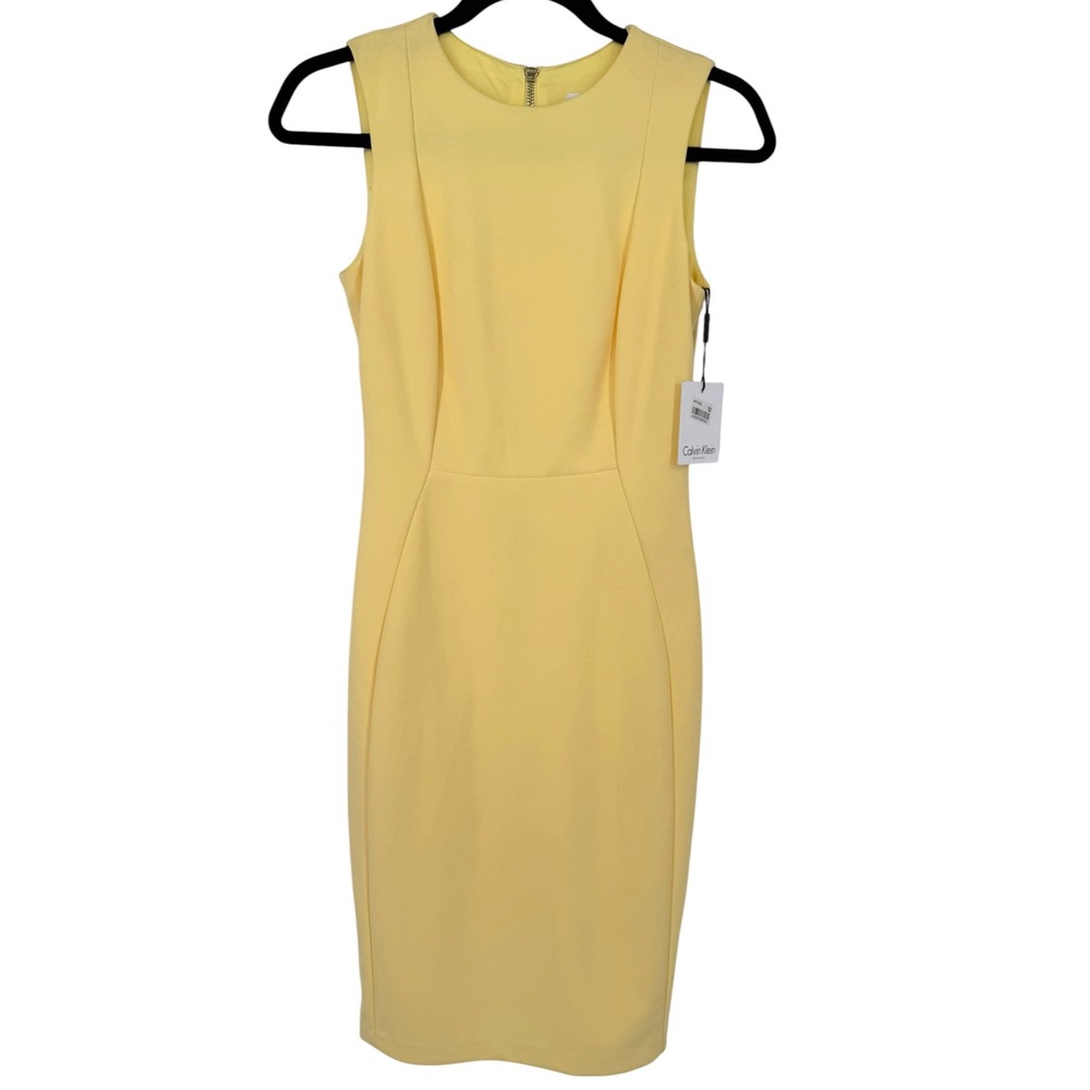 NWT Calvin Klein Butter Yellow Sleeveless Sheath Dress Size 2 Career Office Work